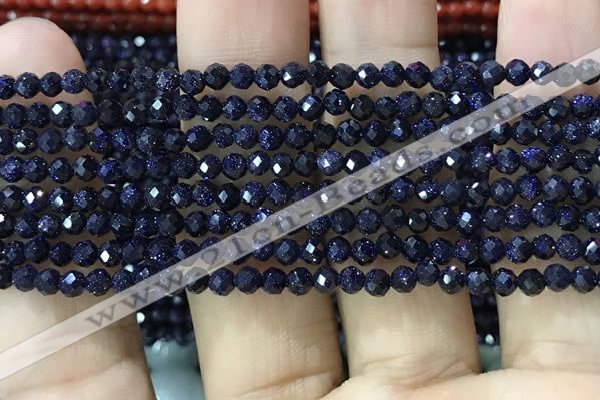 CTG1191 15.5 inches 3mm faceted round blue goldstone beads