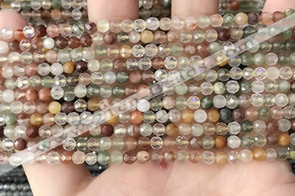 CTG1356 15.5 inches 4mm faceted round mixed quartz beads