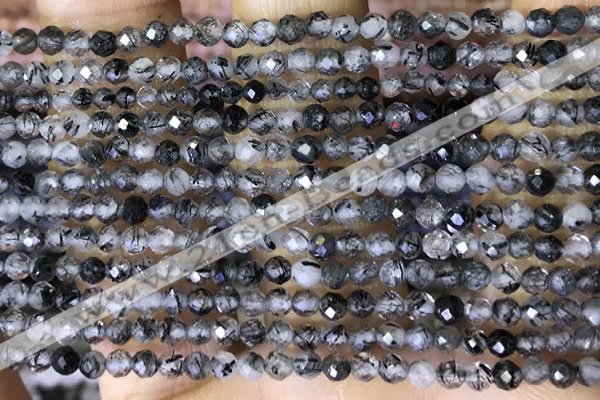 CTG1490 15.5 inches 3mm faceted round black rutilated quartz beads