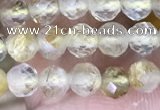 CTG1533 15.5 inches 4mm faceted round golden rutilated quartz beads