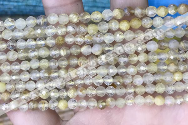 CTG1533 15.5 inches 4mm faceted round golden rutilated quartz beads