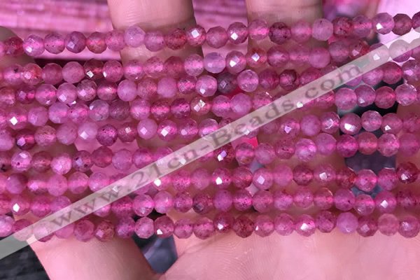 CTG1542 15.5 inches 4mm faceted round strawberry quartz beads