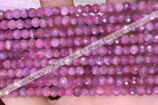 CTG1643 15.5 inches 3.5*5mm faceted rondelle tiny pink tourmaline beads