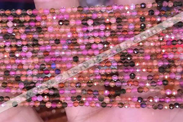 CTG1657 15.5 inches 2mm faceted round tiny tourmaline beads