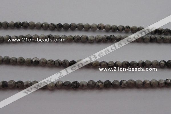 CTG215 15.5 inches 3mm faceted round tiny grey picture jasper beads