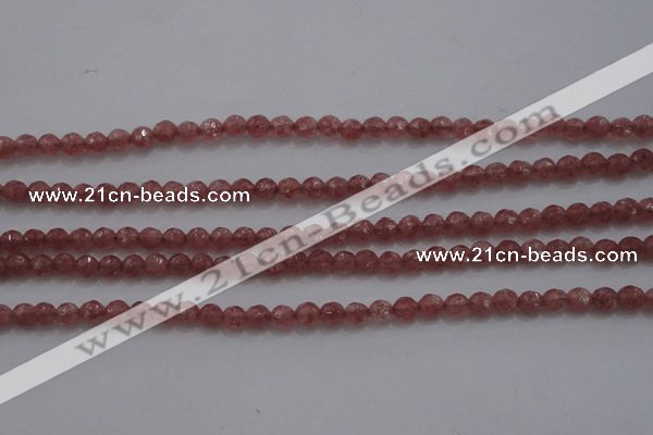 CTG223 15.5 inches 3mm faceted round tiny strawberry quartz beads