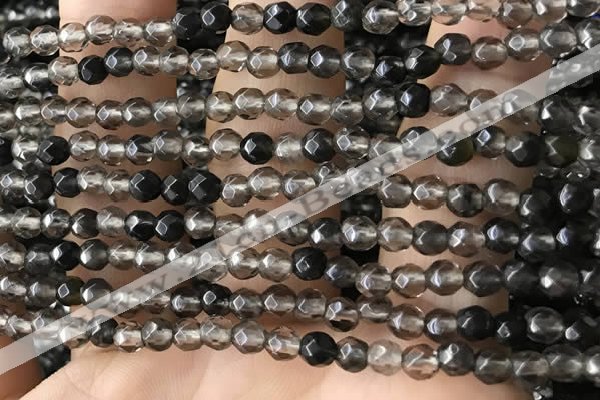 CTG2506 15.5 inches 4mm faceted round smoky quartz beads