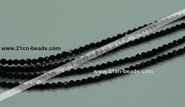 CTG29 15.5 inches 2mm faceted round black agate beads wholesale