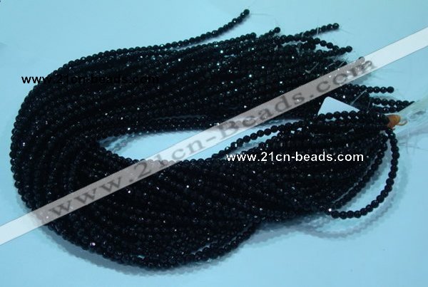 CTG31 15.5 inches 4mm faceted round black agate beads wholesale