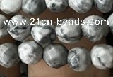 CTG3559 15.5 inches 4mm faceted round grey picture jasper beads