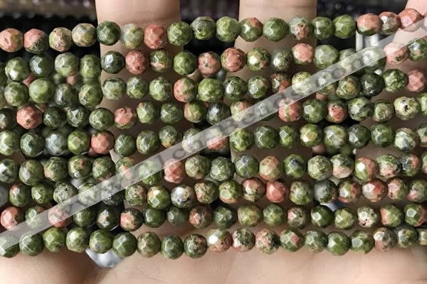 CTG3579 15.5 inches 4mm faceted round unakite beads wholesale