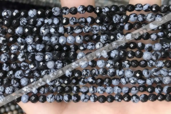 CTG3595 15.5 inches 4mm faceted round snowflake obsidian beads