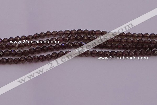 CTG511 15.5 inches 4mm faceted round tiny smoky quartz beads