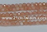 CTG607 15.5 inches 3mm faceted round peach moonstone beads