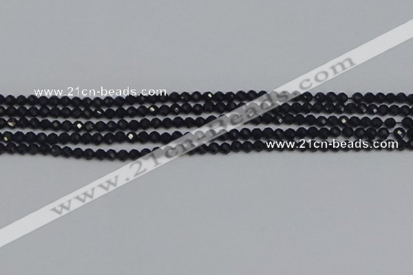 CTG644 15.5 inches 3mm faceted round black tourmaline beads