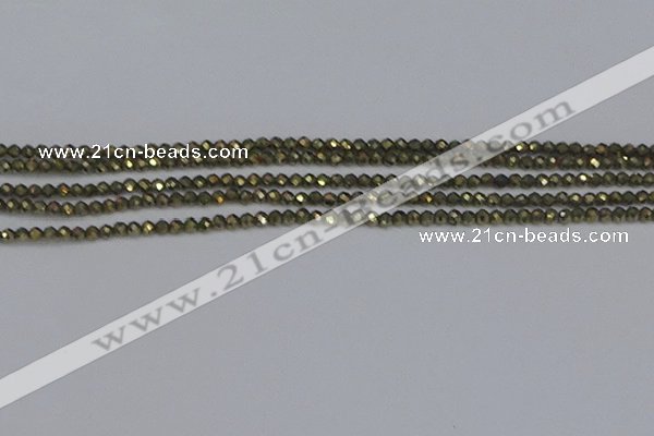 CTG645 15.5 inches 2mm faceted round golden pyrite beads