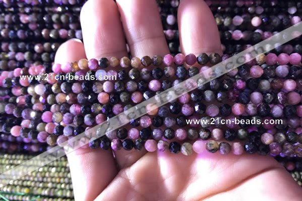 CTG726 15.5 inches 4mm faceted round tiny tourmaline beads