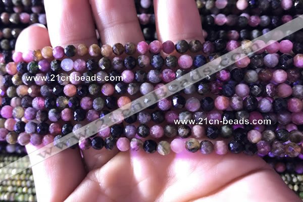 CTG727 15.5 inches 5mm faceted round tiny tourmaline beads