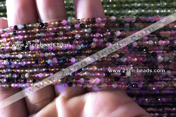 CTG729 15.5 inches 2mm faceted round tiny tourmaline beads