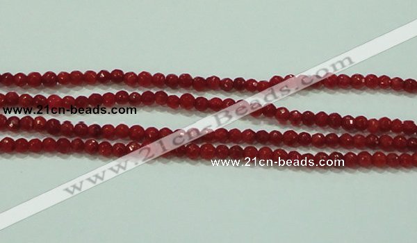 CTG81 15.5 inches 2mm faceted round tiny red coral beads wholesale