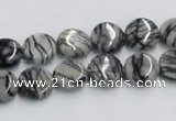 CTJ06 16 inches 10mm flat round black water jasper beads wholesale