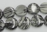 CTJ07 16 inches 14mm flat round black water jasper beads wholesale