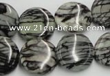 CTJ08 16 inches 18mm flat round black water jasper beads wholesale