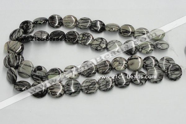 CTJ08 16 inches 18mm flat round black water jasper beads wholesale