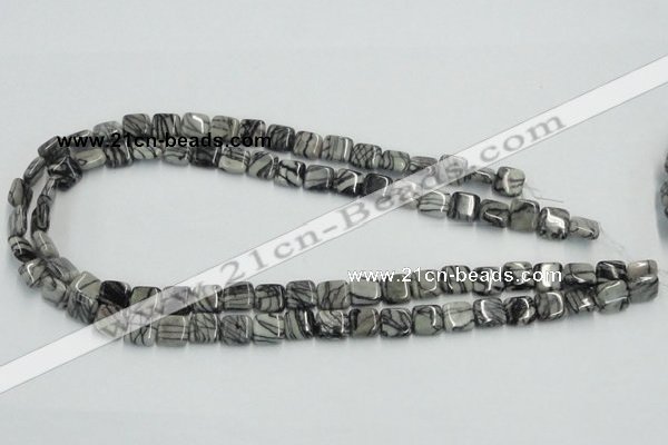 CTJ14 16 inches 10*10mm square black water jasper beads wholesale