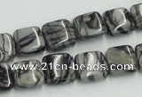 CTJ15 16 inches 12*12mm square black water jasper beads wholesale