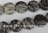 CTJ205 15.5 inches 13mm flat round black water jasper beads wholesale