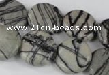 CTJ208 15.5 inches 20mm flat round black water jasper beads wholesale