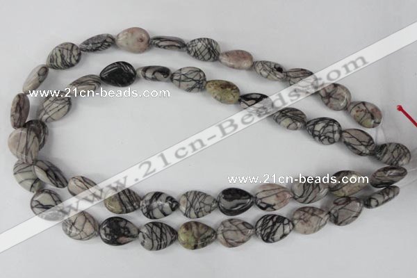 CTJ230 15.5 inches 13*18mm flat teardrop black water jasper beads