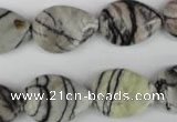 CTJ231 15.5 inches 15*20mm flat teardrop black water jasper beads