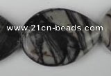 CTJ235 15.5 inches 26*35mm flat teardrop black water jasper beads