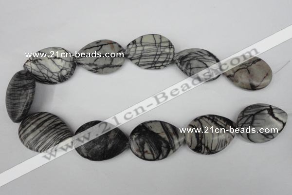 CTJ235 15.5 inches 26*35mm flat teardrop black water jasper beads