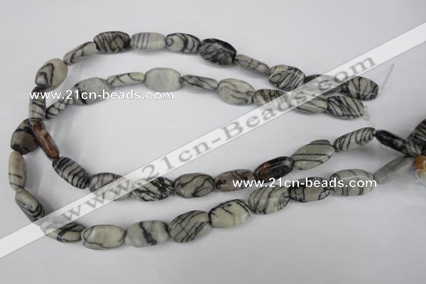 CTJ238 15.5 inches 12*18mm flat drum black water jasper beads
