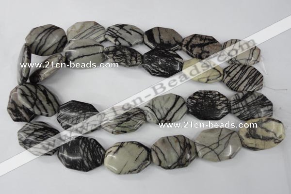 CTJ245 15.5 inches 22*30mm octagonal black water jasper beads