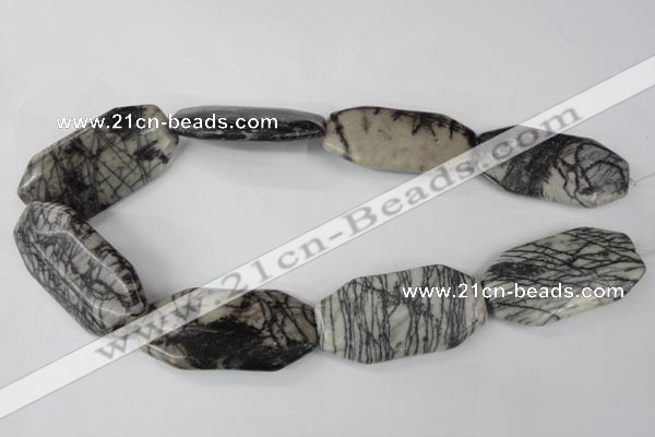 CTJ246 15.5 inches 25*50mm octagonal black water jasper beads
