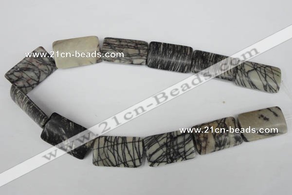 CTJ260 15.5 inches 20*30mm flat tube black water jasper beads