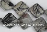 CTJ264 15.5 inches 15*15mm diamond black water jasper beads