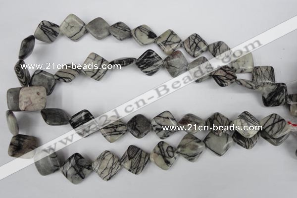 CTJ264 15.5 inches 15*15mm diamond black water jasper beads