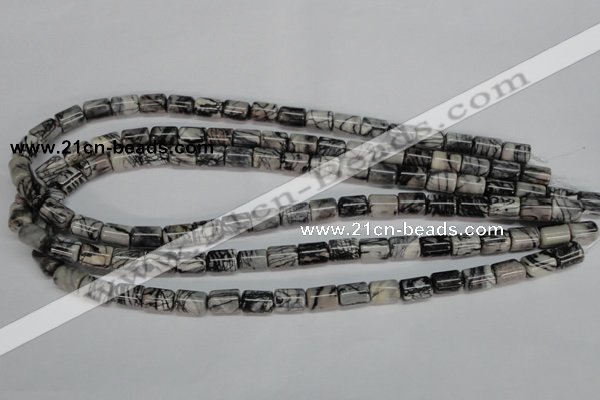 CTJ35 15.5 inches 8*10mm tube black water jasper beads wholesale