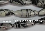 CTJ39 15.5 inches 10*30mm rice black water jasper beads wholesale