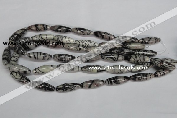 CTJ39 15.5 inches 10*30mm rice black water jasper beads wholesale
