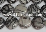 CTJ41 15.5 inches 16mm flat round black water jasper beads wholesale