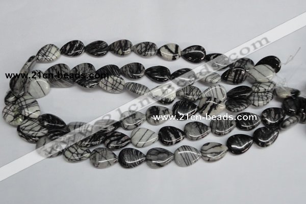 CTJ48 15.5 inches 13*18mm flat teardrop black water jasper beads wholesale