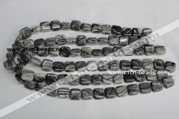 CTJ51 15.5 inches 14*14mm square black water jasper beads wholesale