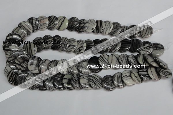 CTJ60 15.5 inches 20mm flat round black water jasper beads wholesale