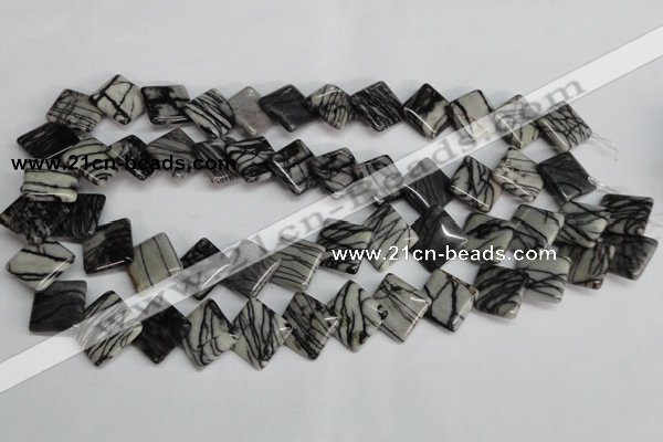 CTJ64 15.5 inches 16*16mm diamond black water jasper beads wholesale